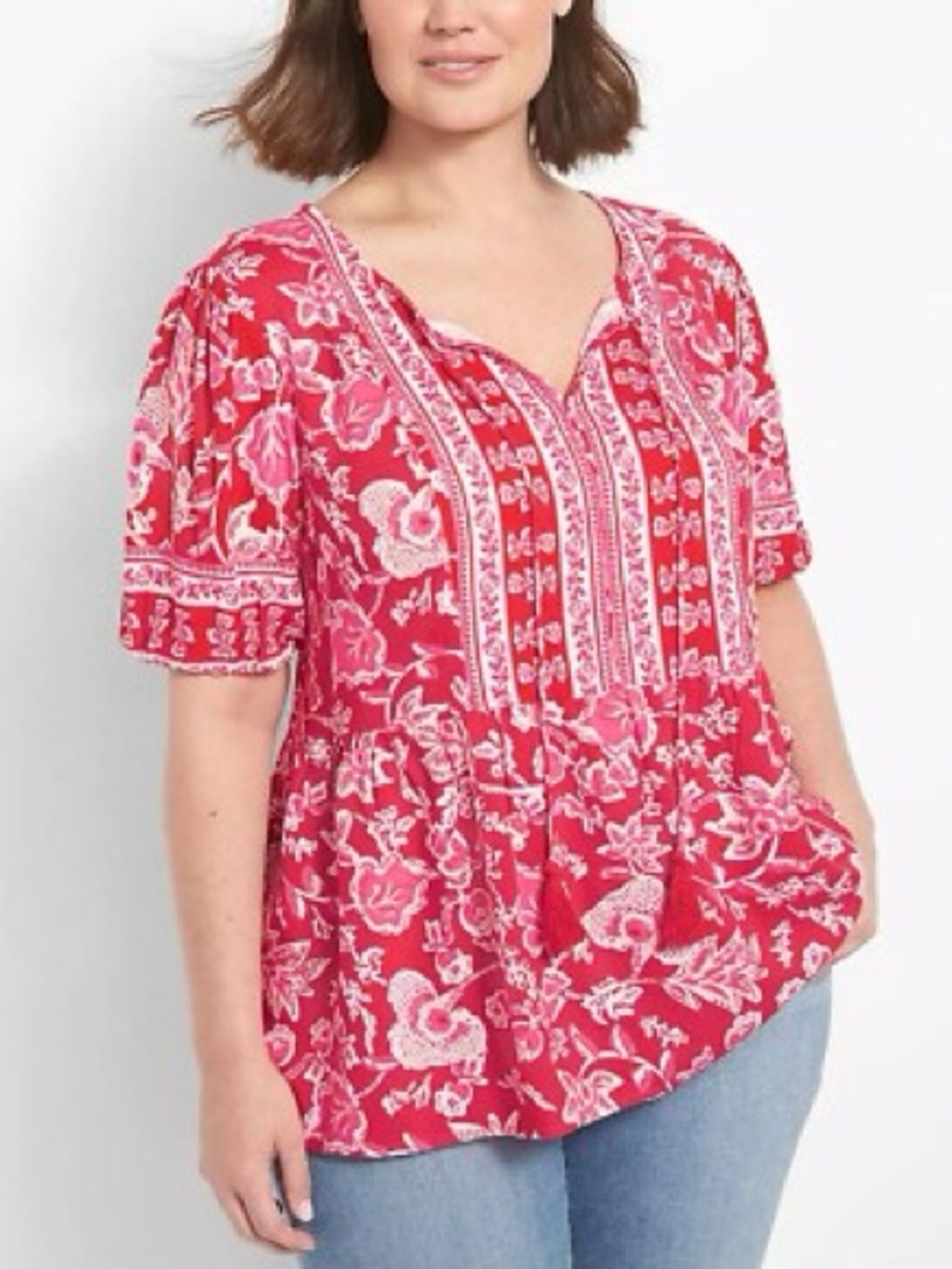 Lane Bryant Split Neck Babydoll Top Pink Sz 20